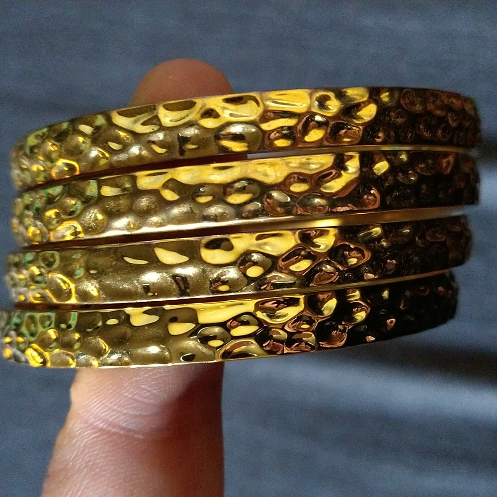 Lily Pulitzer Gold Tone Hammered Bangles, Set of 4